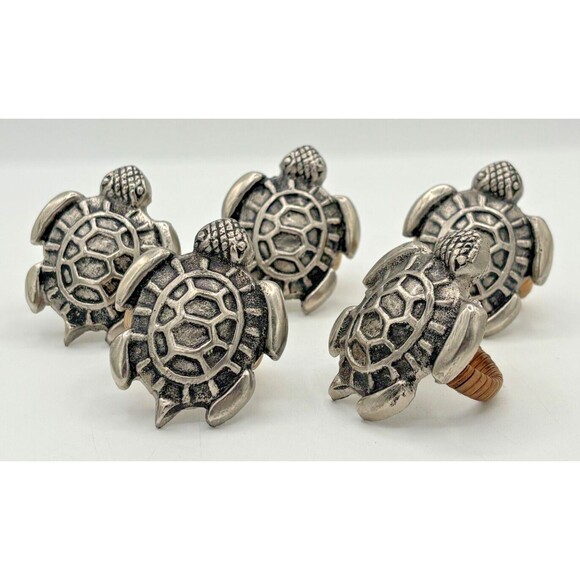 DII Design Imports Beach Sea Turtle Napkin Holder Rings Cast Brass Metal 5-Piece - Picture 2 of 9